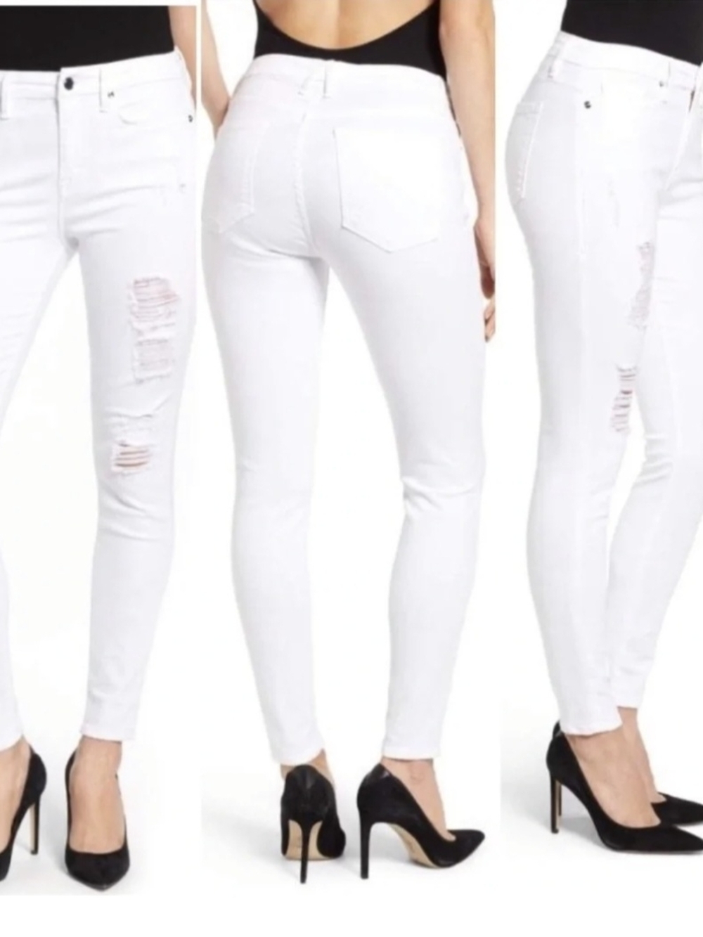 Good American Good Legs White High-Rise Distressed Skinny Jeans NWT